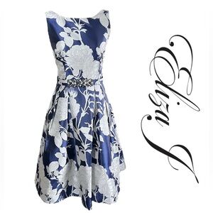 COPY - COPY - Eliza J Jacquard Floral Print 50s Style A-Line Dress Sz 2